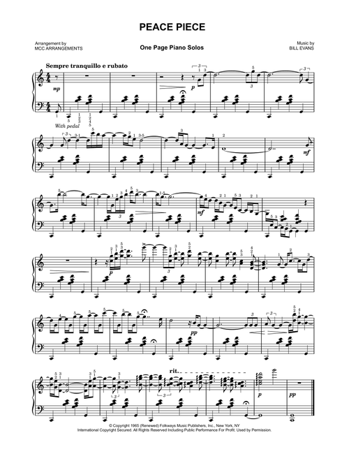 Peace Piece (Arr. MCC Arrangements) - Bill Evans (Piano Solo)