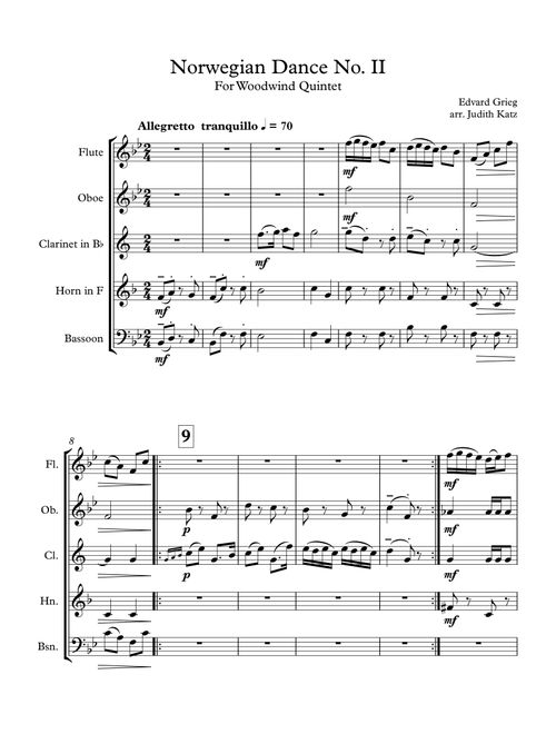 Norwegian Dance No. II - for woodwind quintet (Arr. Judith Katz) - Edvard Grieg (Woodwind Ensemble)