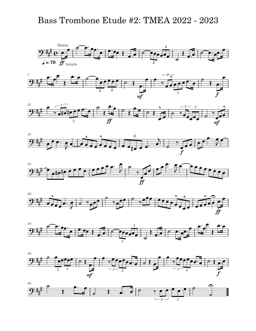 Bass Trombone Etude #2: TMEA 2022 - 2023 Sheet Music for Trombone bass ...