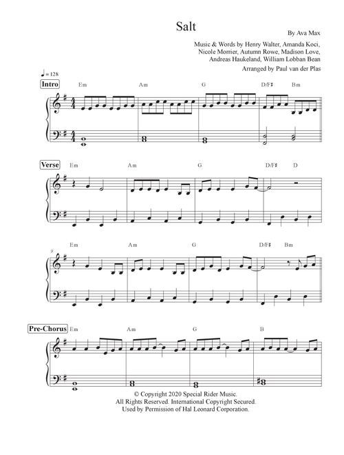 Salt (Arr. Paul van der Plas) - Ava Max (Piano Solo)