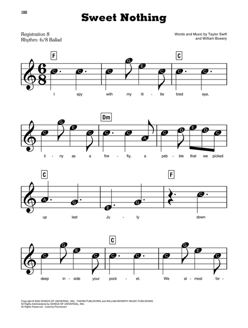 Sweet Nothing - Taylor Swift (E-Z Play Today)