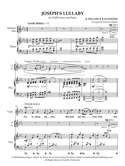 Joseph's Lullaby (Arr. Brandon Haynes) - MercyMe (Choral, SATB divisi)