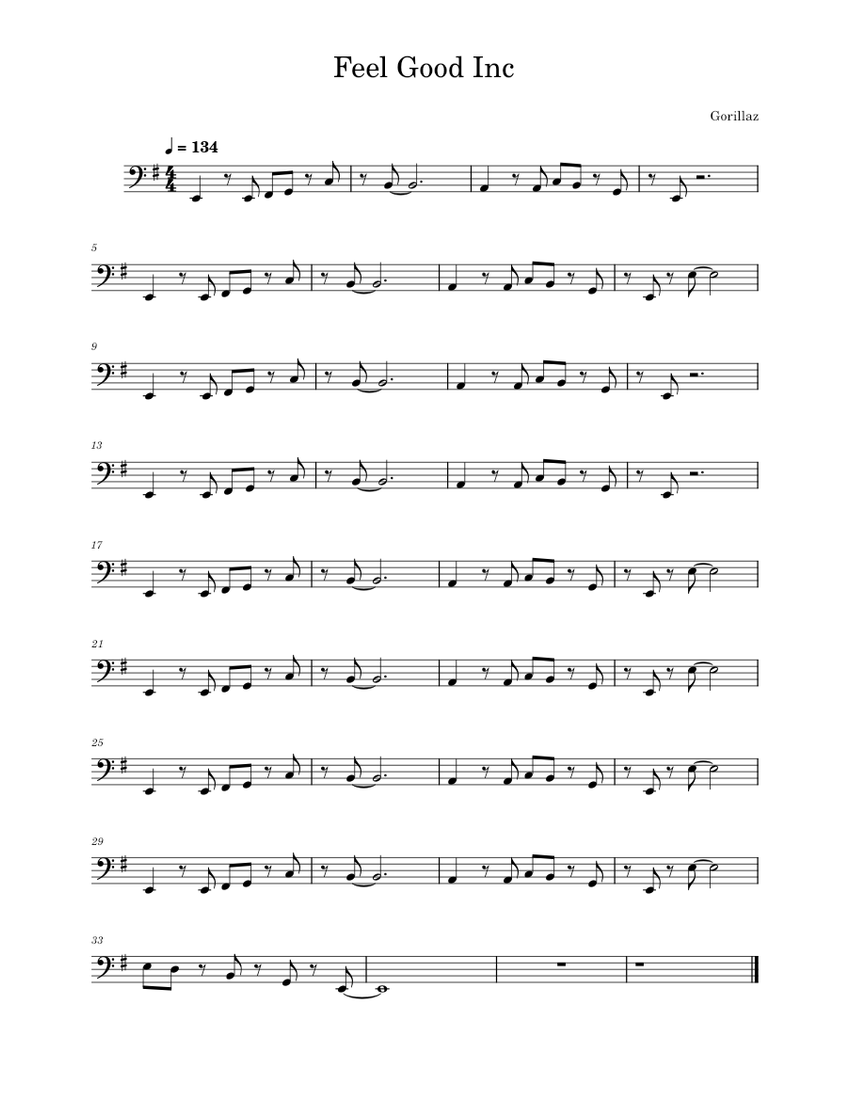 Feel good inc gorillaz feel good inc sheet music for piano solo