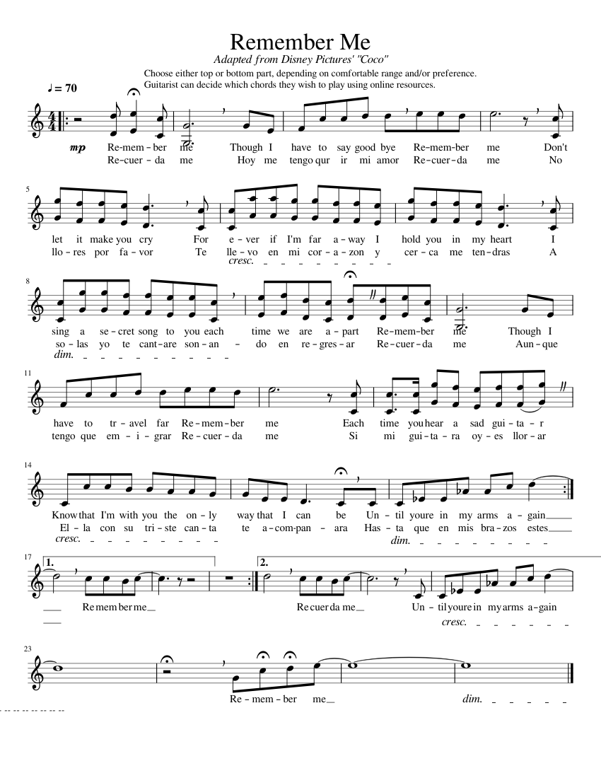 Remember Me Sheet music for Vocals (Solo) | Musescore.com