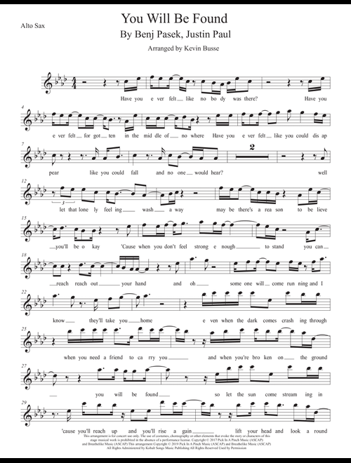 You Will Be Found (Arr. Kevin Busse) - Justin Paul, Benj Pasek (Alto Sax Solo)
