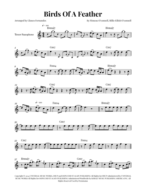 Birds Of A Feather (Arr. Glauco Fernandes) - Billie Eilish (Tenor Sax Solo)