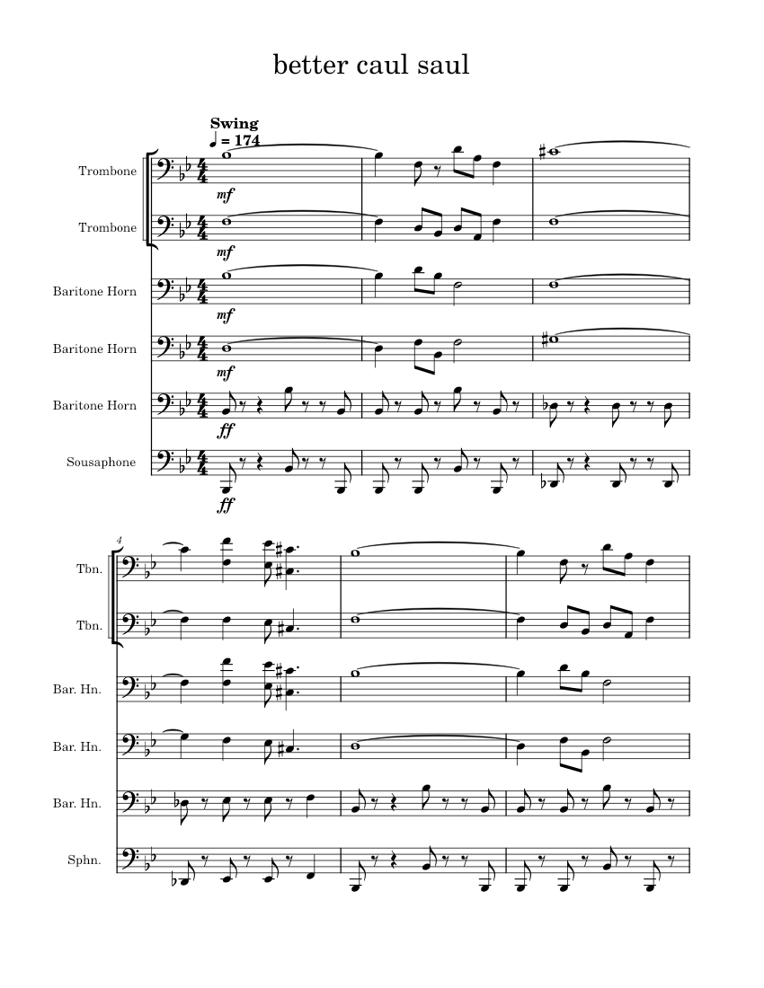 better call saul for baritone, trombone, and tuba ensemble Sheet music