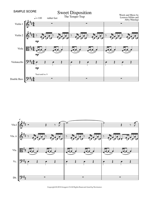 Sweet Disposition (Arr. Sherry Lewis) - The Temper Trap (String Ensemble)