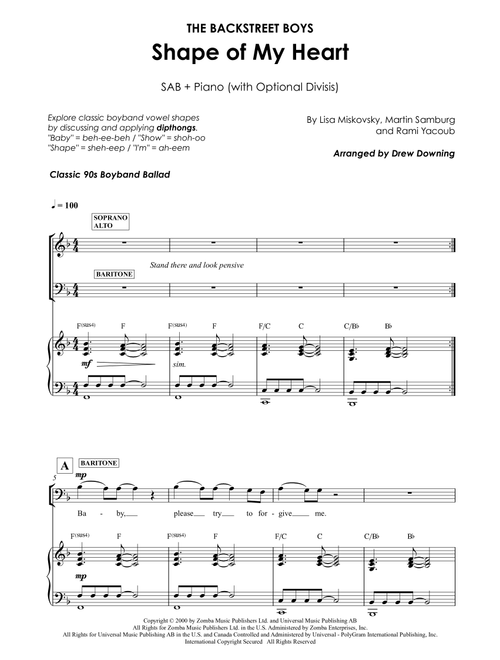 Shape Of My Heart (Arr. Drew Downing) - Backstreet Boys (Choral, SAB)