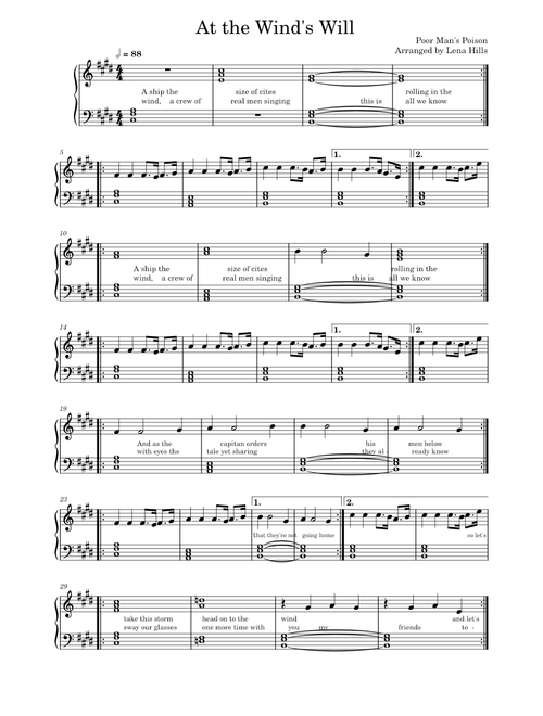 At the Wind's Will – Poor Man's Poison Piano Accompaniment