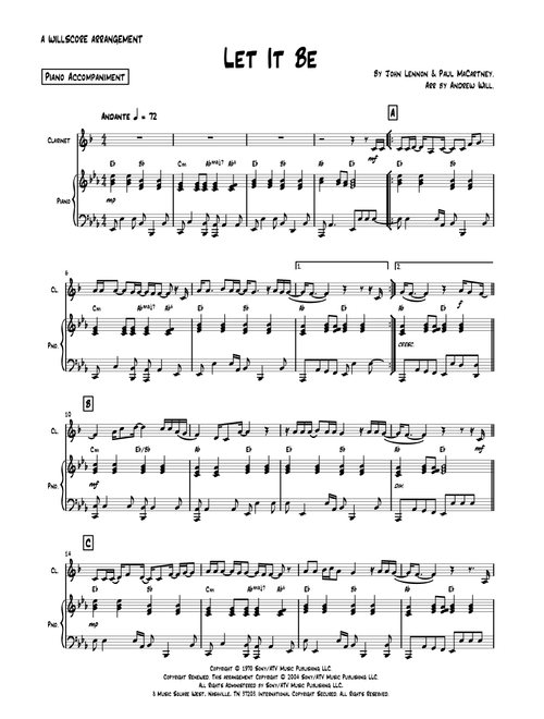 Let It Be (Arr. Andrew Will) - Kris Allen (Clarinet and Piano)