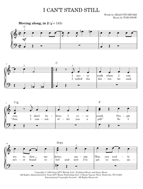 I Can't Stand Still - Dean Pitchford, Footloose Musical, Tom Snow (Easy Piano)