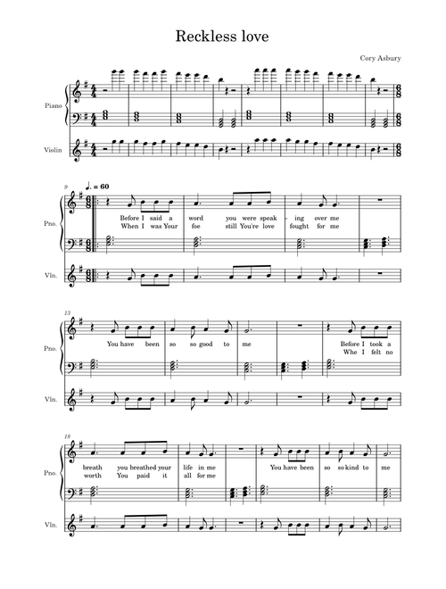 Reckless love – Cory Asbury - for Piano and Violin