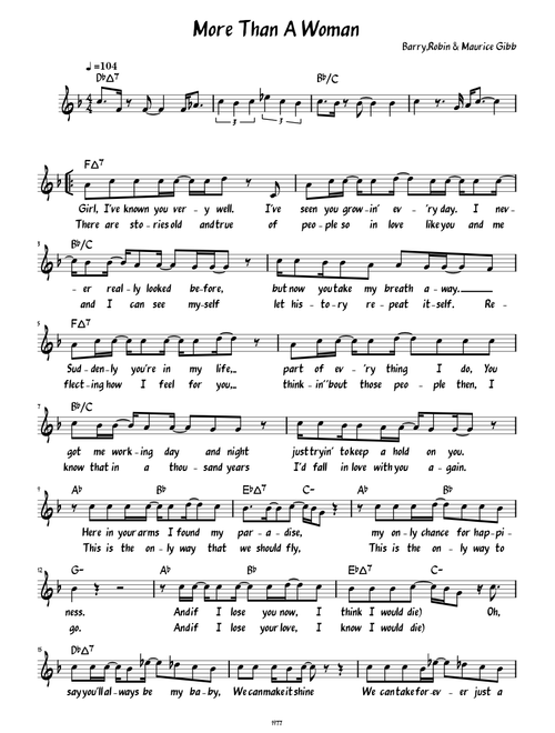 More Than A Woman (Lead sheet with lyrics )