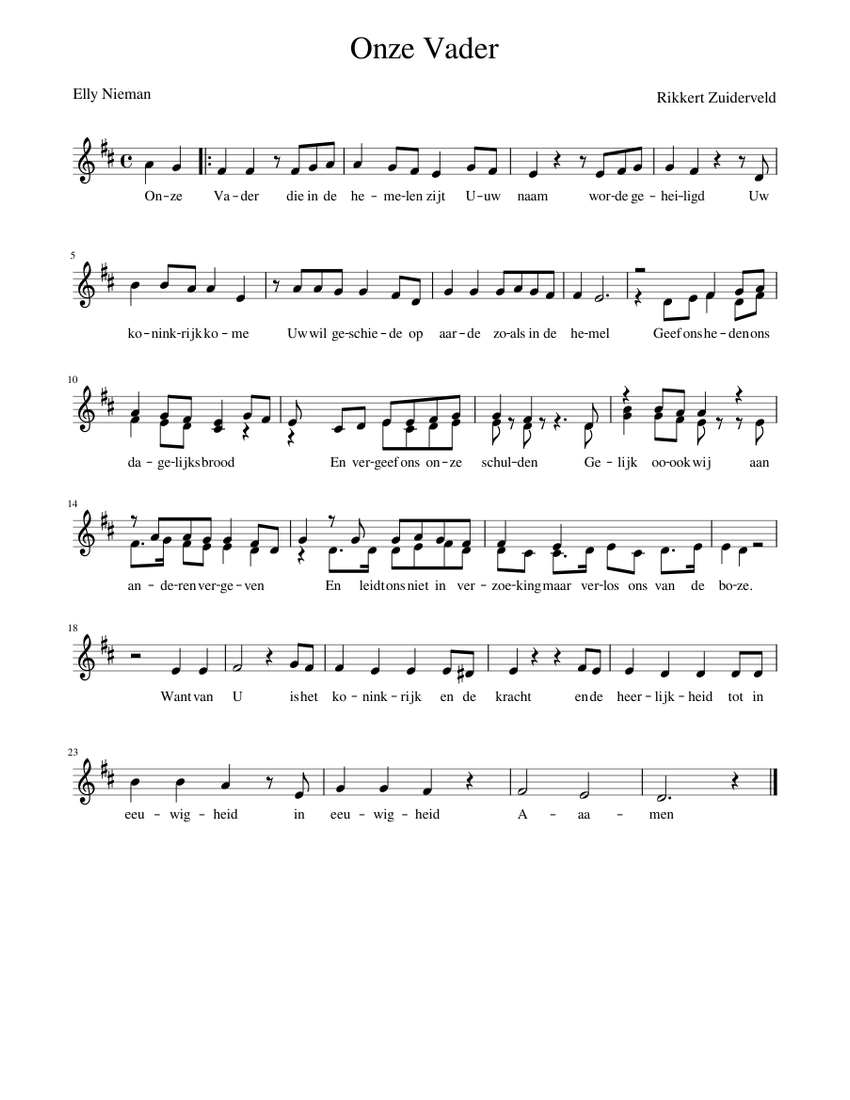 Onze vader Elly & Rikkert Sheet music for Piano (Solo) Onze vader Elly & Rikkert Sheet music for Piano (Solo)
