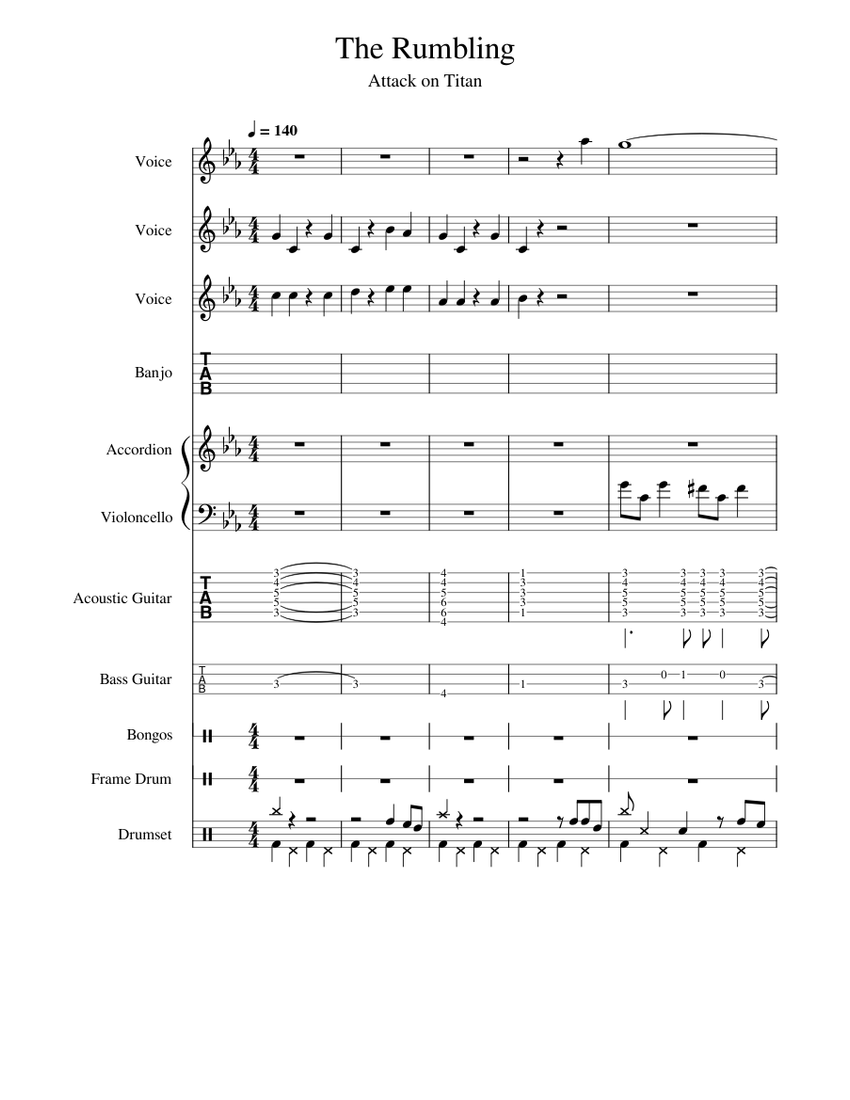 The Rumbling - Attack on Titan Sheet Music and Tab for Accordion ...