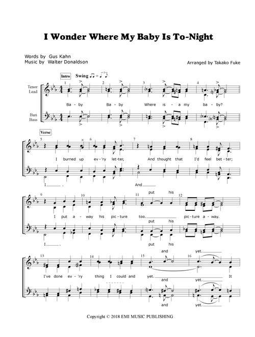 I Wonder Where My Baby Is Tonight (Arr. Takako Fuke) - Walter Donaldson (Barbershop Quartet)
