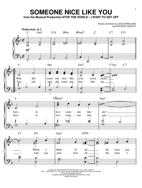 Someone Nice Like You - Leslie Bricusse (Easy Piano)