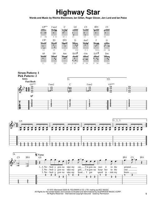Highway Star - Deep Purple (Easy Guitar with TAB)