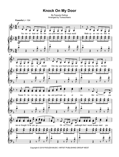 Knock On My Door (Arr. Tunescribers) - Faouzia Ouihya (Piano Vocal)
