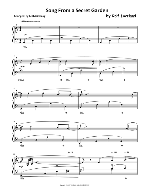 Song From A Secret Garden (korean Version) (Arr. Leah Ginzburg) - Youngok Shin (Piano-Vocal-Guitar (Piano Accompaniment))