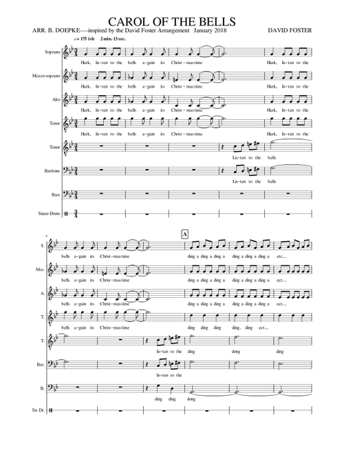Holiday Piece (carol Of The Bells) (Arr. Brian P. Doepke) - David Foster (Choral, SATB)