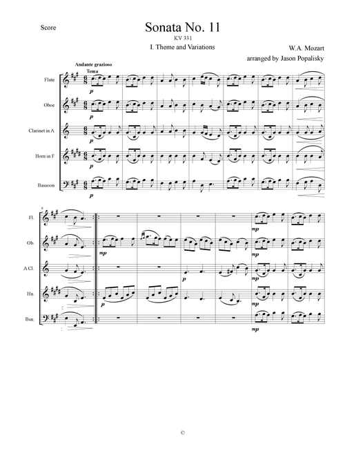 Piano Sonata No 11 (Alla Turca) Movement 1, Theme and Variations (Arr. Jason Popalisky) - Wolfgang Amadeus Mozart (Woodwind Ensemble)