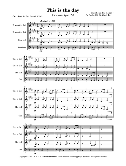 This Is The Day (Arr. Peet du Toit) - Psalm 118:24, Cindy Berry (Brass Ensemble)