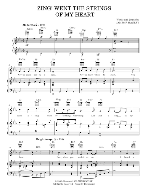 Zing! Went The Strings Of My Heart - James F. Hanley, Judy Garland (Piano-Vocal-Guitar)