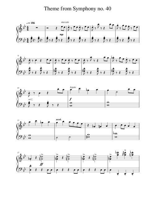 Theme from Symphony No. 40 - Wolfgang Amadeus Mozart (Piano Solo)