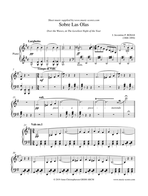 Over the Waves - Piano (Arr. Anne L Christopherson GRSM ARCM) - Rosas, Juventino (Piano Solo)