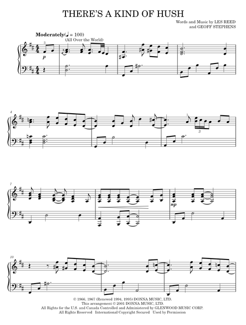 There's A Kind Of Hush (All Over The World) - Carpenters, Herman's Hermits (Piano Solo)