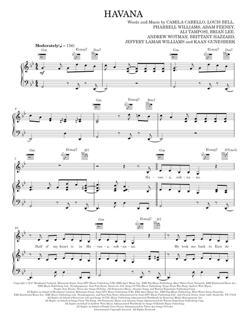 Havana - Camila Cabello feat. Young Thug, Pentatonix (Piano-Vocal-Guitar)