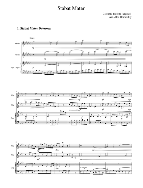 Stabat Mater, P.77 – Giovanni Battista Pergolesi Stabat Mater Dolorosa - Violin duet, Piano