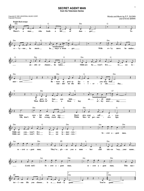 Secret Agent Man - Johnny Rivers (Lead Sheet - Fake Book)