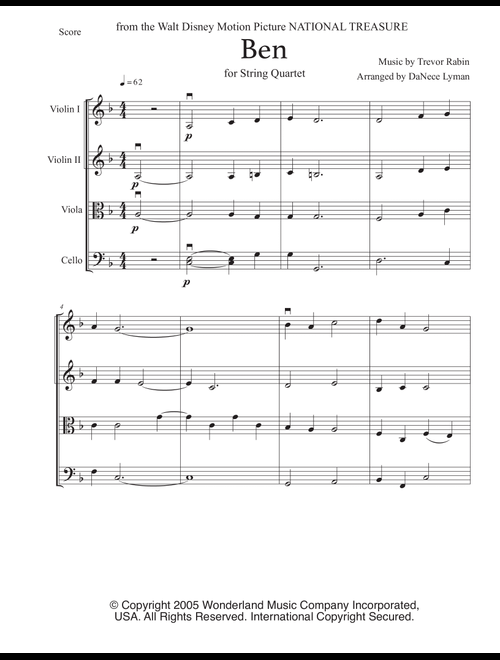National Treasure (National Treasure Suite/ben/treasure) (Arr. DaNece Lyman) - Trevor Rabin (String Quartet)