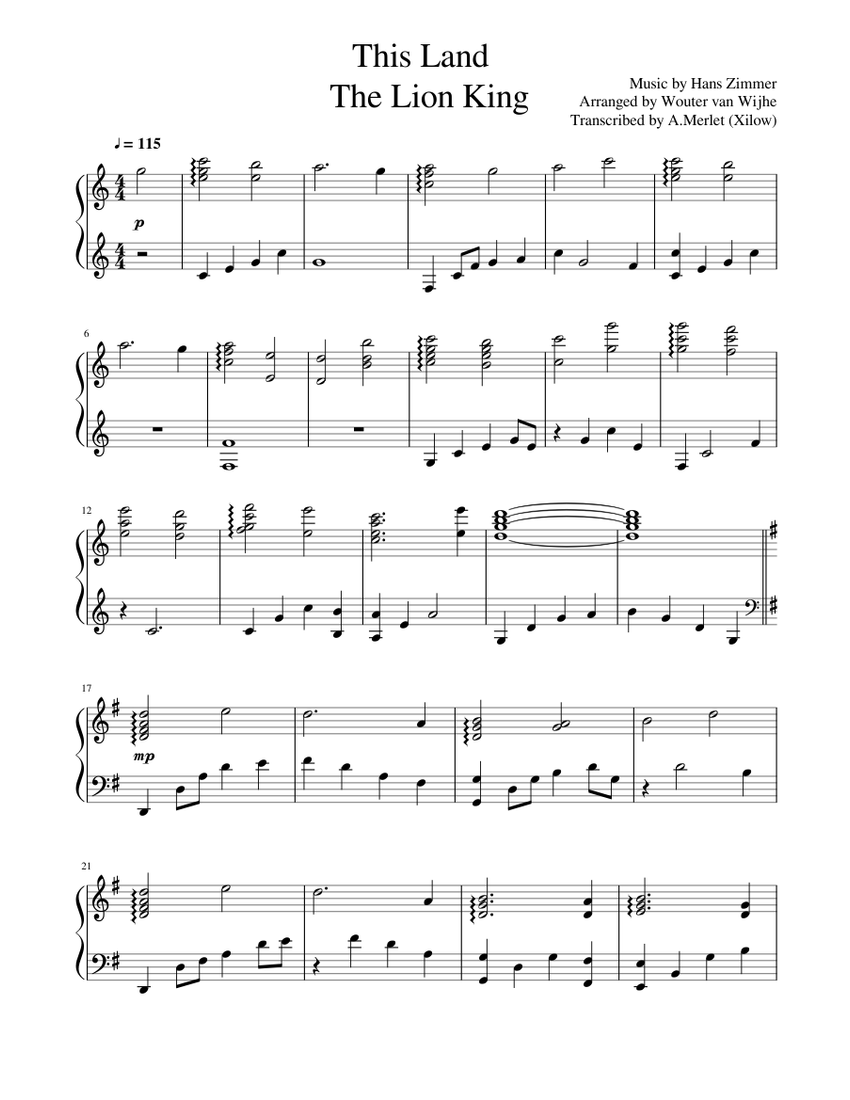 This Land The Lion King Sheet Music for Piano (Solo)