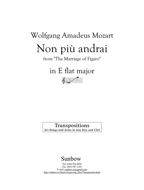 Mozart: Non più andrai (Transposed to E flat Major, treble clef) (Arr. Sunbow) - Wolfgang Amadeus Mozart (Piano Vocal)