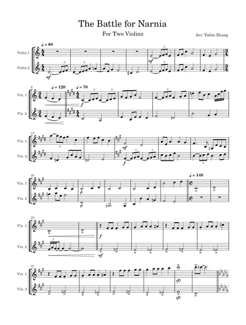 Narnia - The Battle – Harry Gregson-Williams - Violin Duet