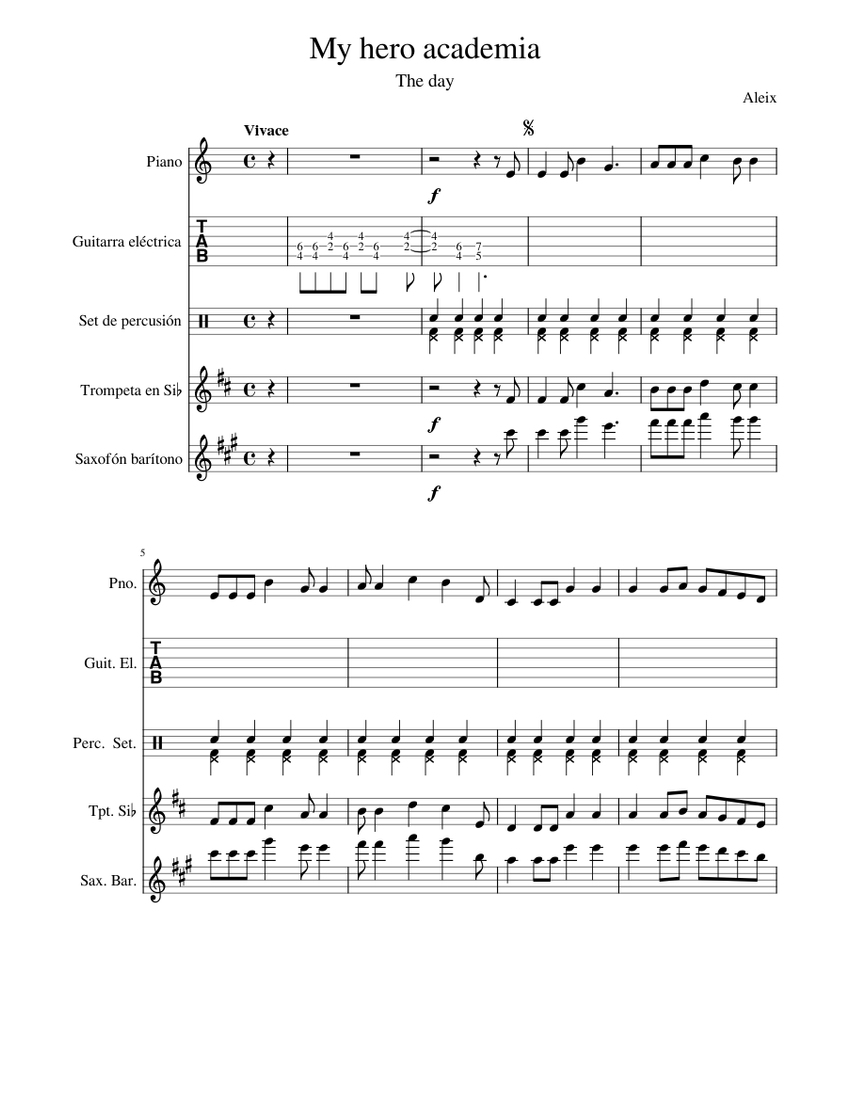 My hero academia Sheet music for Piano, Saxophone baritone, Trumpet in