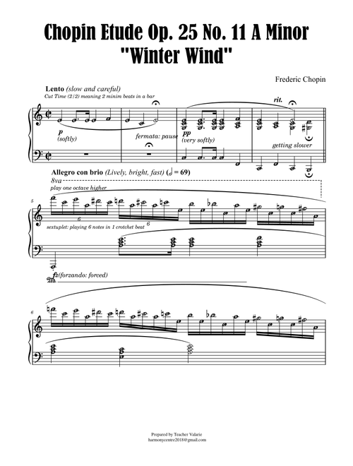 Winter Wind by Chopin - Etude Op. 25 No. 11 in A minor (Arr. Teacher Valarie) - Frederic Chopin (Piano Solo)