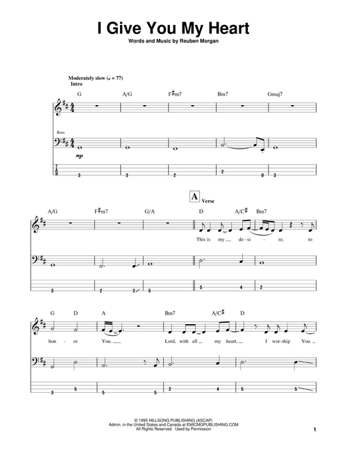 I Give You My Heart - Hillsong Worship (Bass Tab)