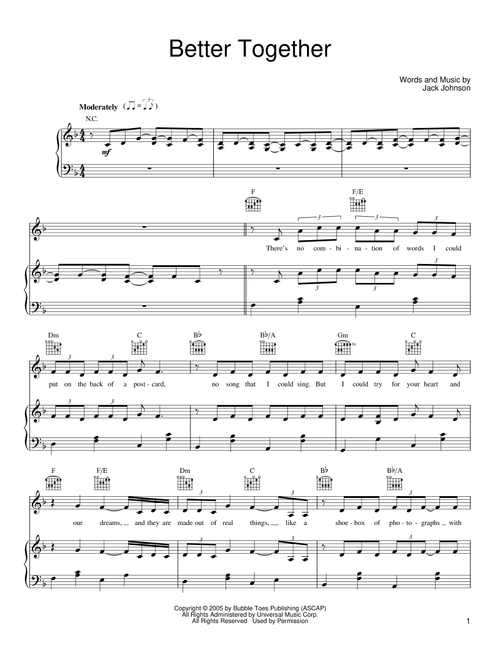 Better Together - Jack Johnson (Piano-Vocal-Guitar)