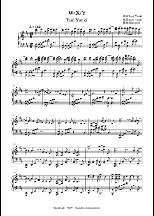 W/X/Y – Tani Yuuki Tani yuuki - W X Y Sheet Music for Piano (Solo