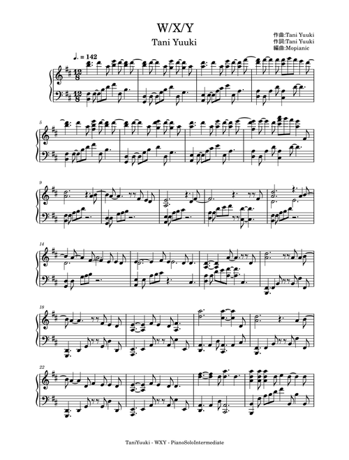 W/x/y (Arr. Mopianic) - Tani Yuuki (Piano-Vocal-Guitar (Piano Accompaniment))