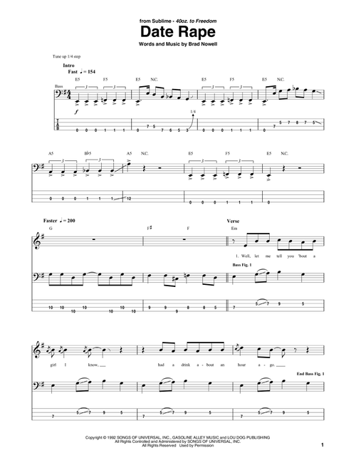 Date Rape - Sublime (Bass Tab)