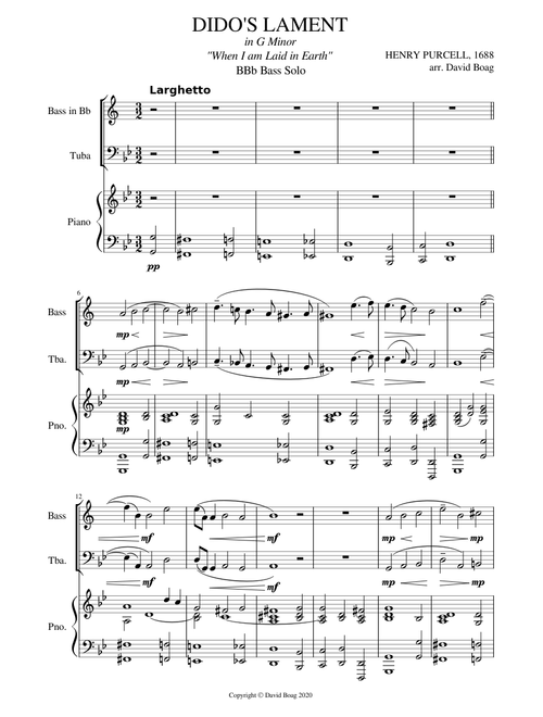 DIDO'S LAMENT - BBb Bass Solo