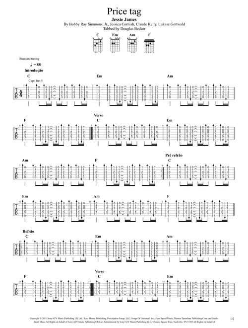 Price Tag (Arr. Douglas Becker) - Jessie J Featuring B.O.B (Guitar Tab)