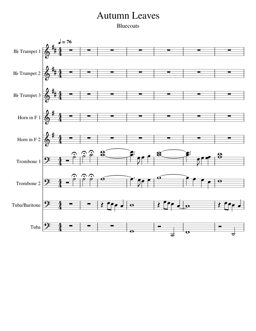 Autumn_Leaves Sheet Music For Trombone, Tuba, Trumpet In B-flat, French ...