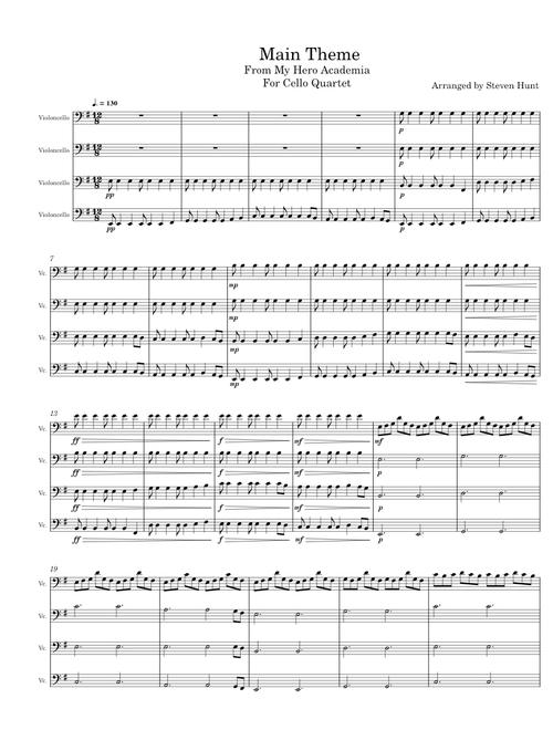My Hero Academia Main Theme for Cello Quartet
